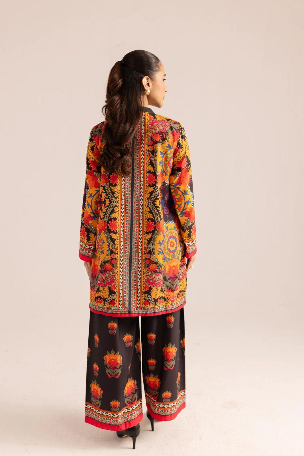 Women's Stitched Printed Shirt and Trouser Set - 2 Pcs in Yellow